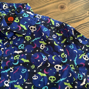 Men's Simon Banks Halloween Shirt M Blue Skull Bat Moon Star Button Down Casual